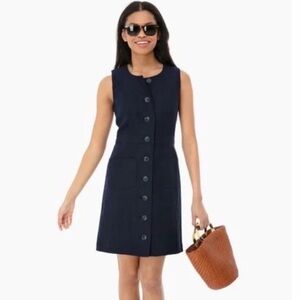 NEW Tory Burch Navy Linen Shift Dress, Size 8
